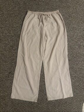Tan Linen Wide-Leg Pants